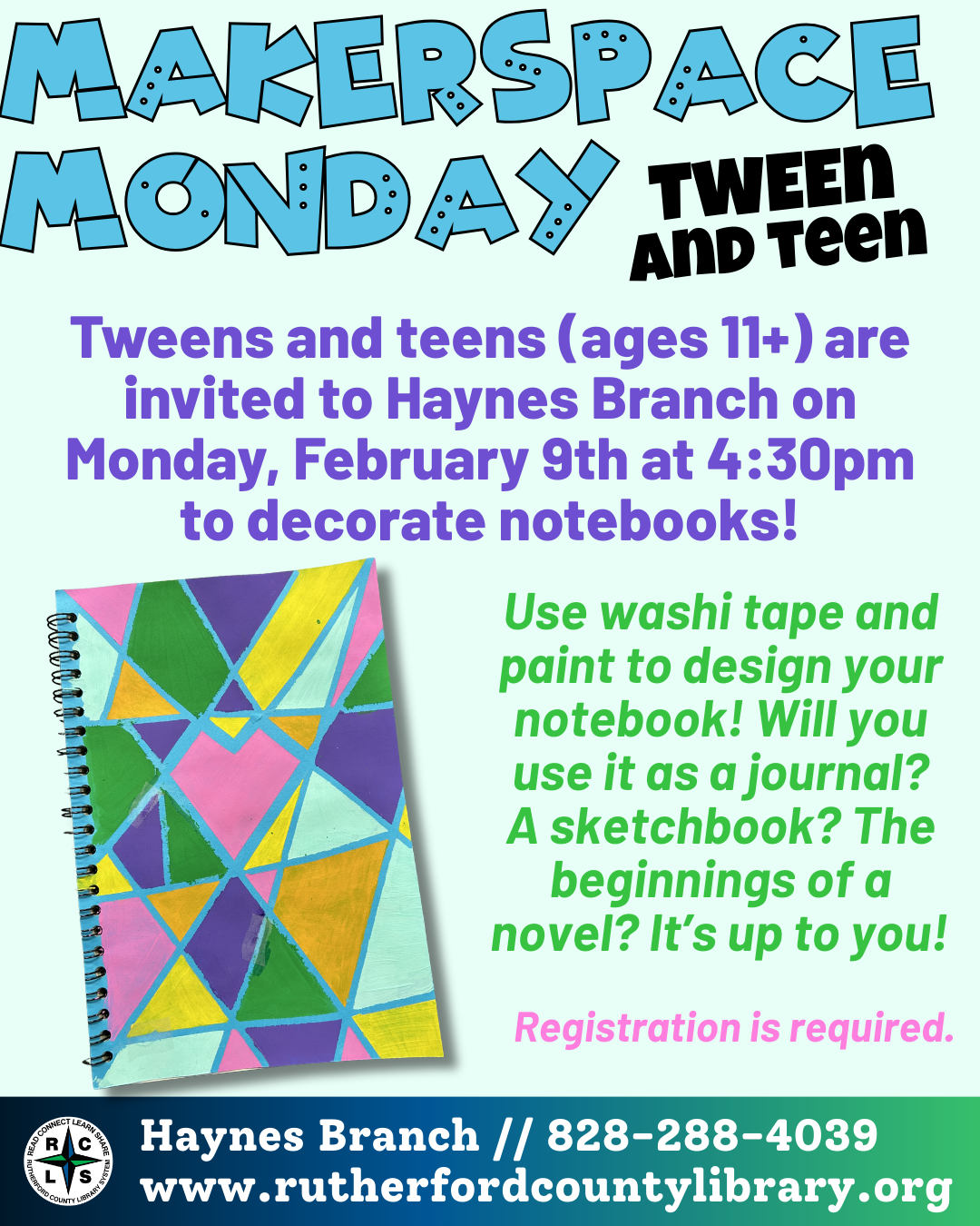 This is a flyer for the program. The image depicts a notebook with geometric shapes painted in a variety of colors.